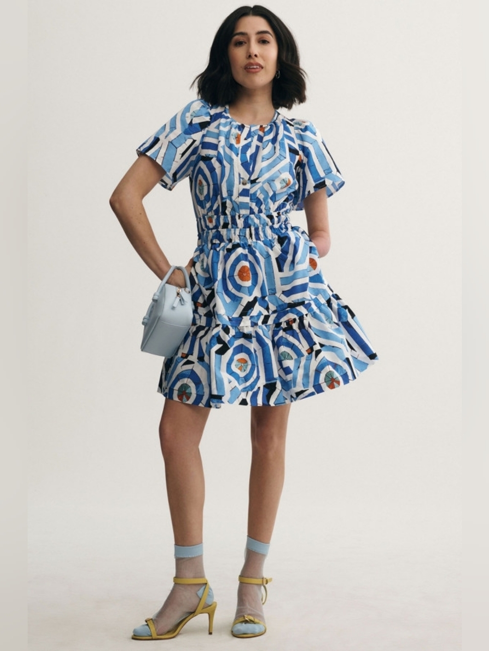 Anthropologie Maeve Adaptive Somerset Poplin Dress Mini Edition Hawaiian Blue‎
